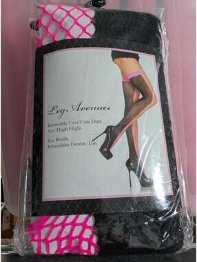 VINTAGE LEG AVENUE 2 tone reversible net thigh high stocking NWT